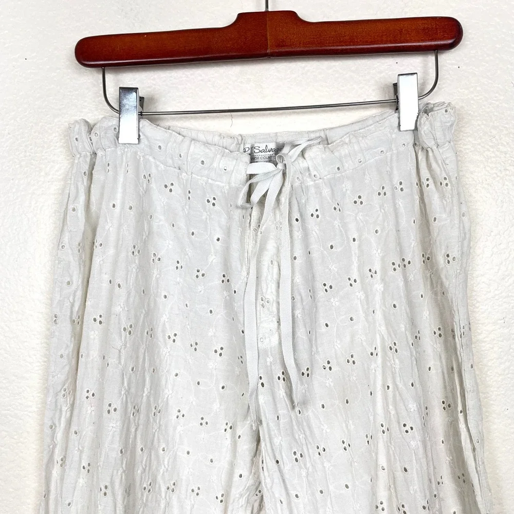 Vintage Womens Pants Sz M Eyelet Bloomer Ruffle Cottage Cotton Lounge Boho White